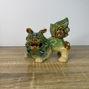 Vintage Foo Dog Blue Green Chinese Glazed Pottery Ceramic